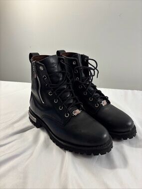 Red Wing Shoes women’s moto biker Black Leather Lace-Up Boots with Side Zipper